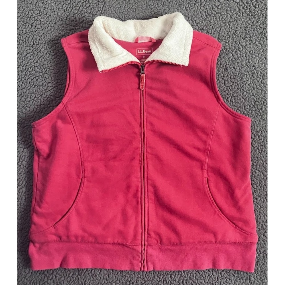 LL Bean Womens XL Coral Pink Sherpa Lined Fleece Full Zip Vest